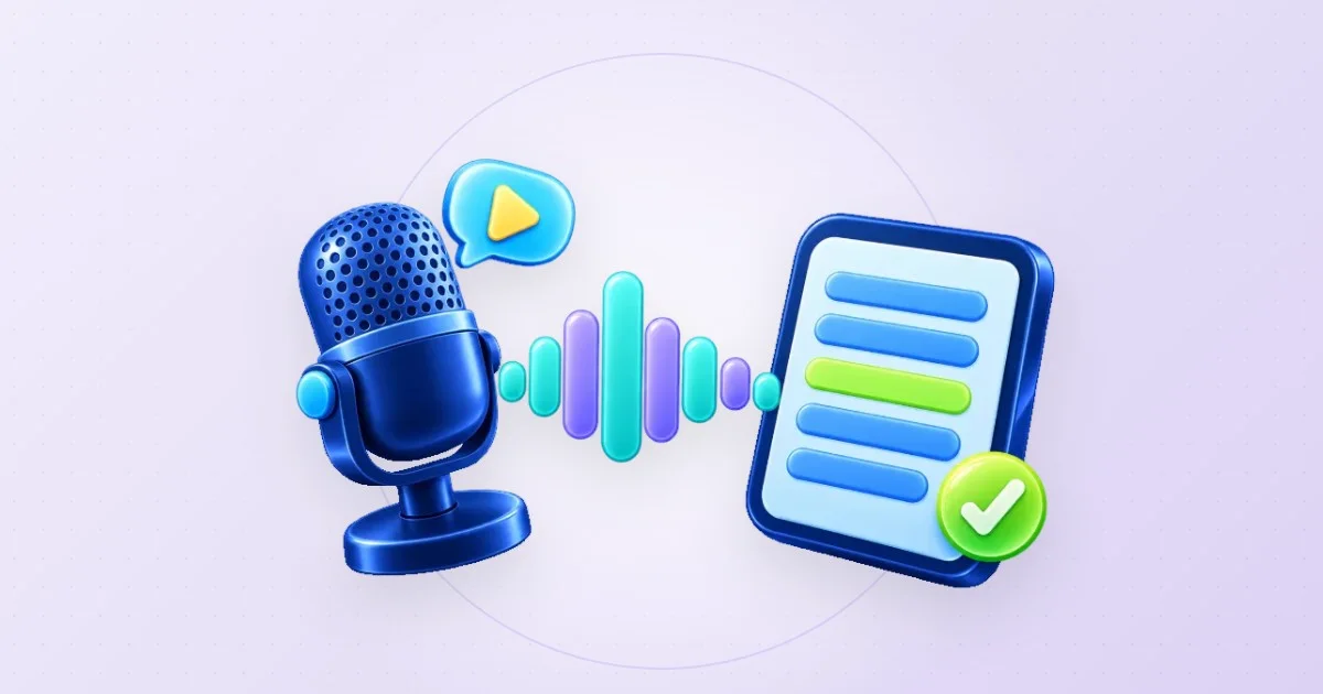 Véritable Transcript Studio qui transforme un court enregistrement anglais d’exemple en texte horodaté.